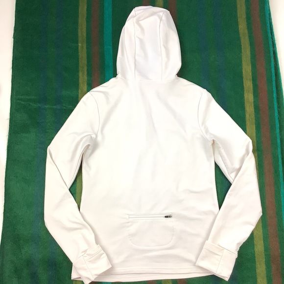 Athleta Top Women's S Small White Orange Pink Pullover 1/4 Zip Hooded Thumbholes - Picture 4 of 10